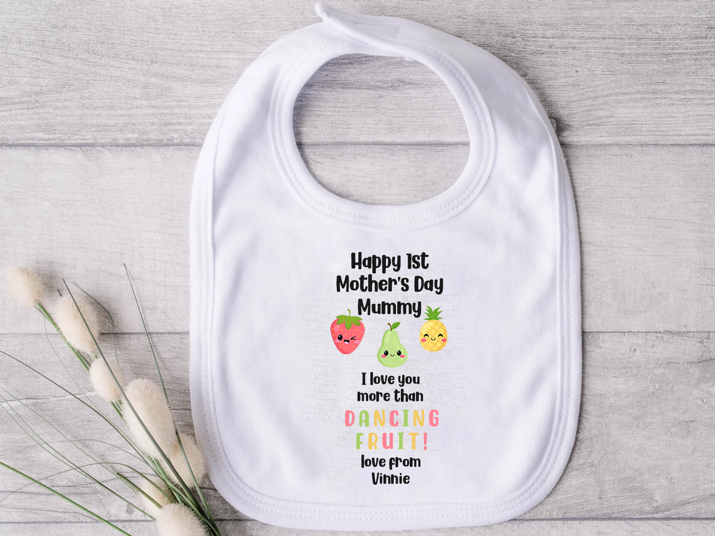 Personalised 1st Mother's Day - I love you more than Dancing Fruit Mummy Baby Vest/Sleepsuit
