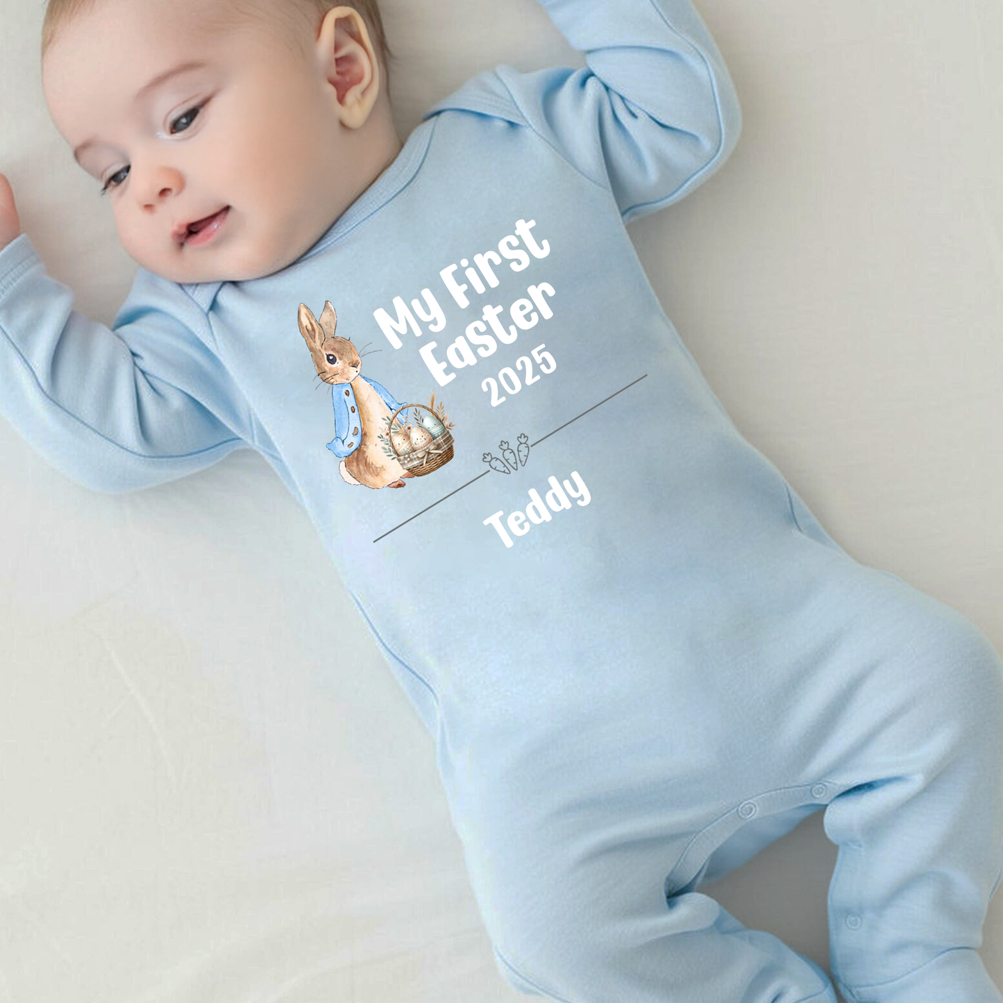 Personalised 1st Easter - Blue BabyGrow Sleepsuit Gift