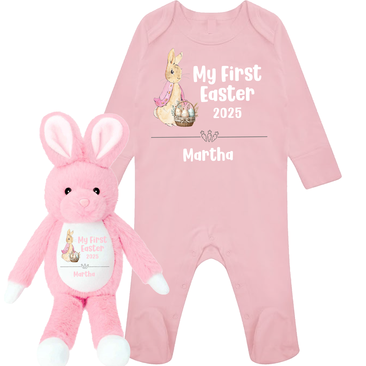 Personalised 1st Easter - Pink BabyGrow Sleepsuit Gift