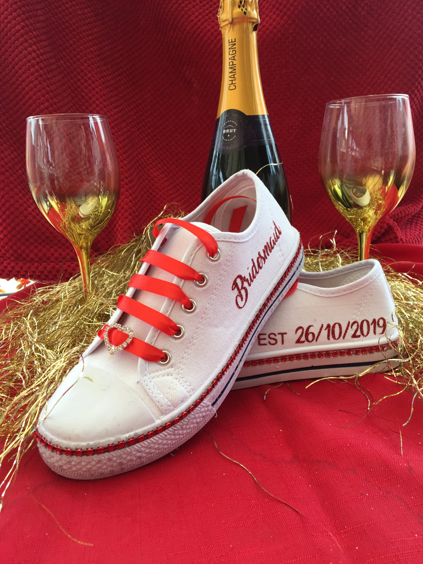 Personalised Glitter and Rhinestone canvas wedding shoes/pumps