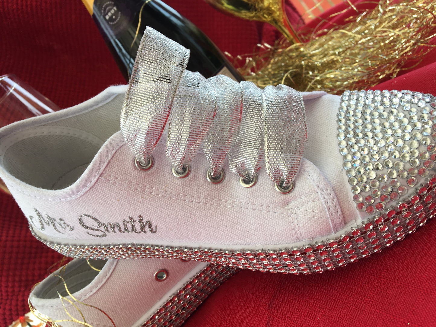 Personalised Glitter and Rhinestone BLING canvas wedding shoes/pumps