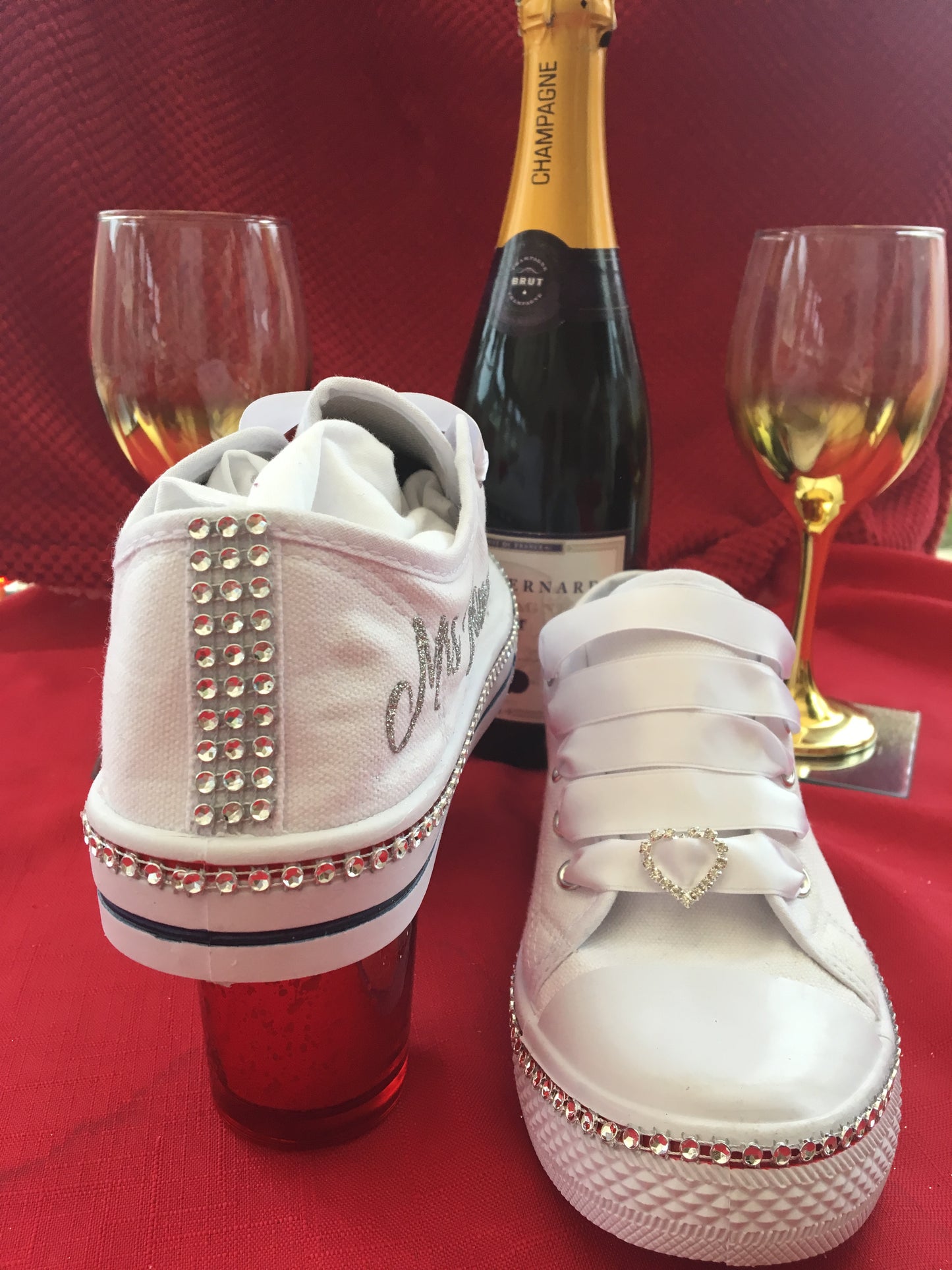 Personalised Silver Glitter Rhinestone diamante canvas wedding shoes/pumps