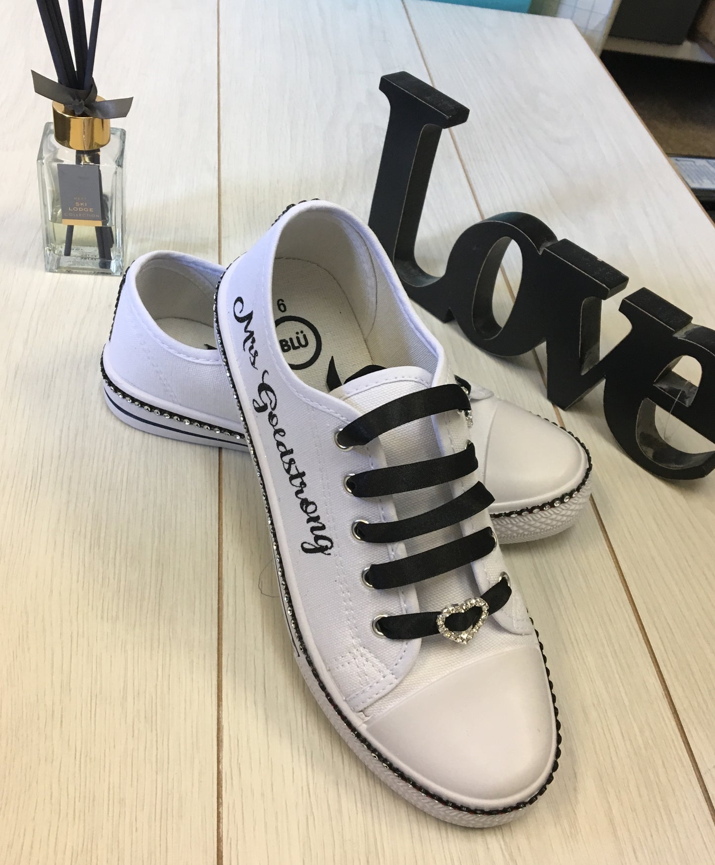 Personalised Glitter and Rhinestone canvas wedding shoes/pumps for black/silver themes