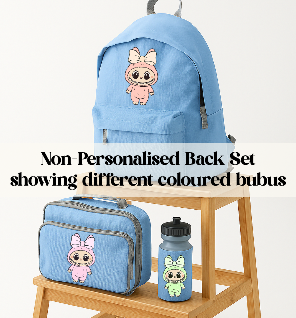 Back to School Labubu Style - Backpack Lunch Box Water Bottle - Sky Blue Set