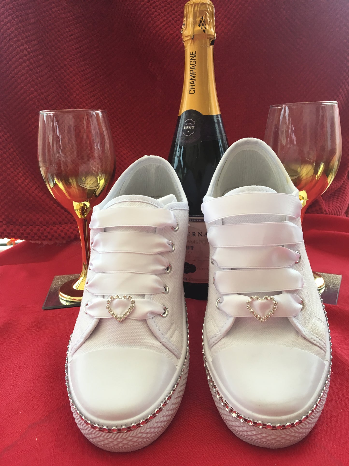 Personalised Silver Glitter Rhinestone diamante canvas wedding shoes/pumps