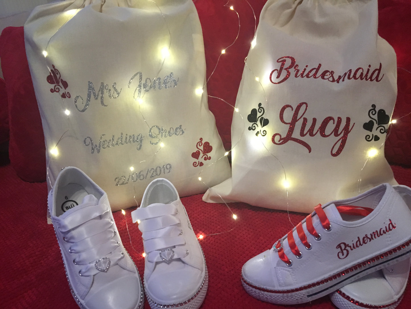 Personalised Silver Glitter Rhinestone diamante canvas wedding shoes/pumps